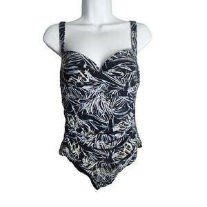 Nip Tuck Swim Palm Foil Twist Front Tummy Control Swimsuit sz 10 modest slimming